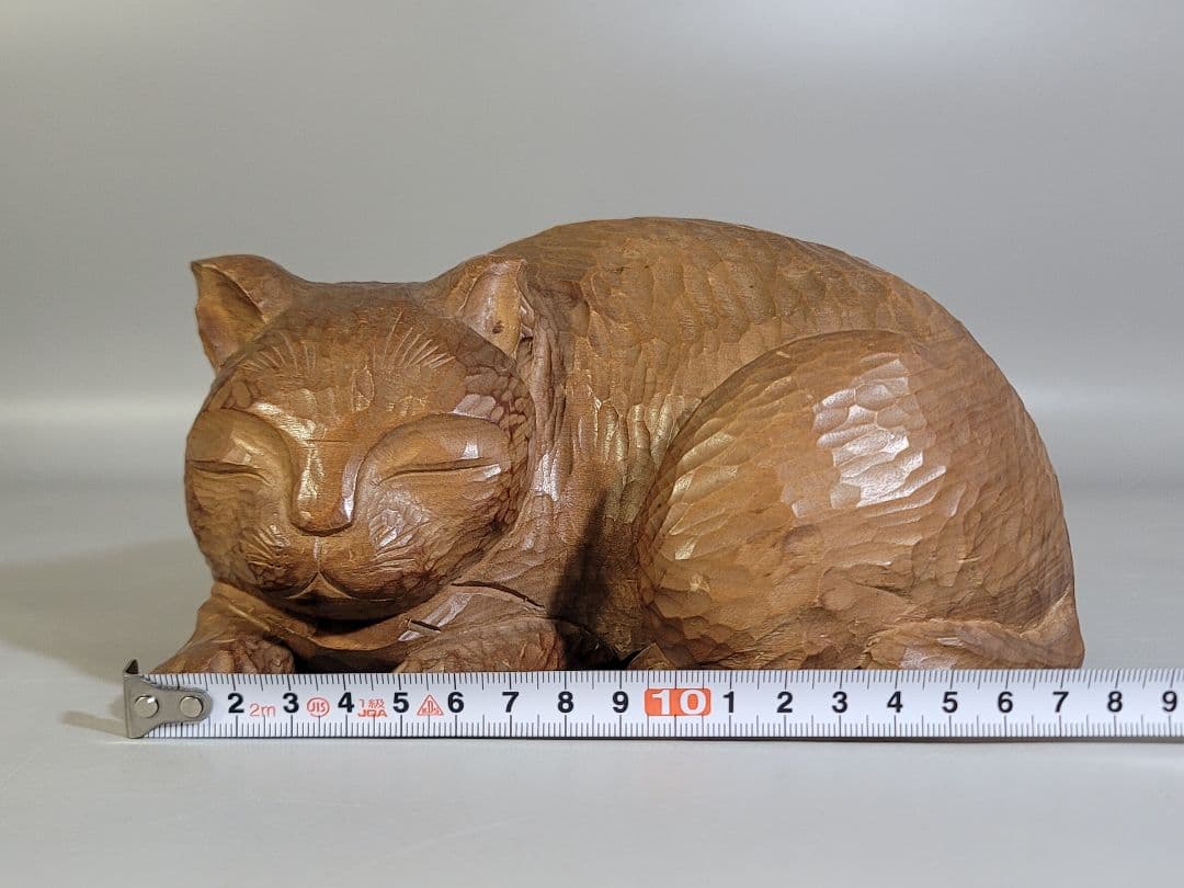 DT539 眠り猫 木彫 置物