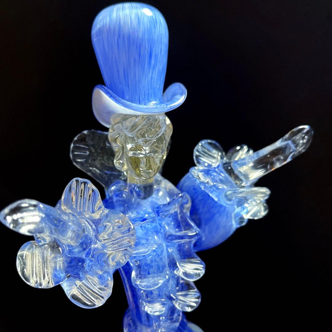 ムラーノ　ベネチアングラス　金彩付き　ブルーガラス人形　ペア　フィギュリン