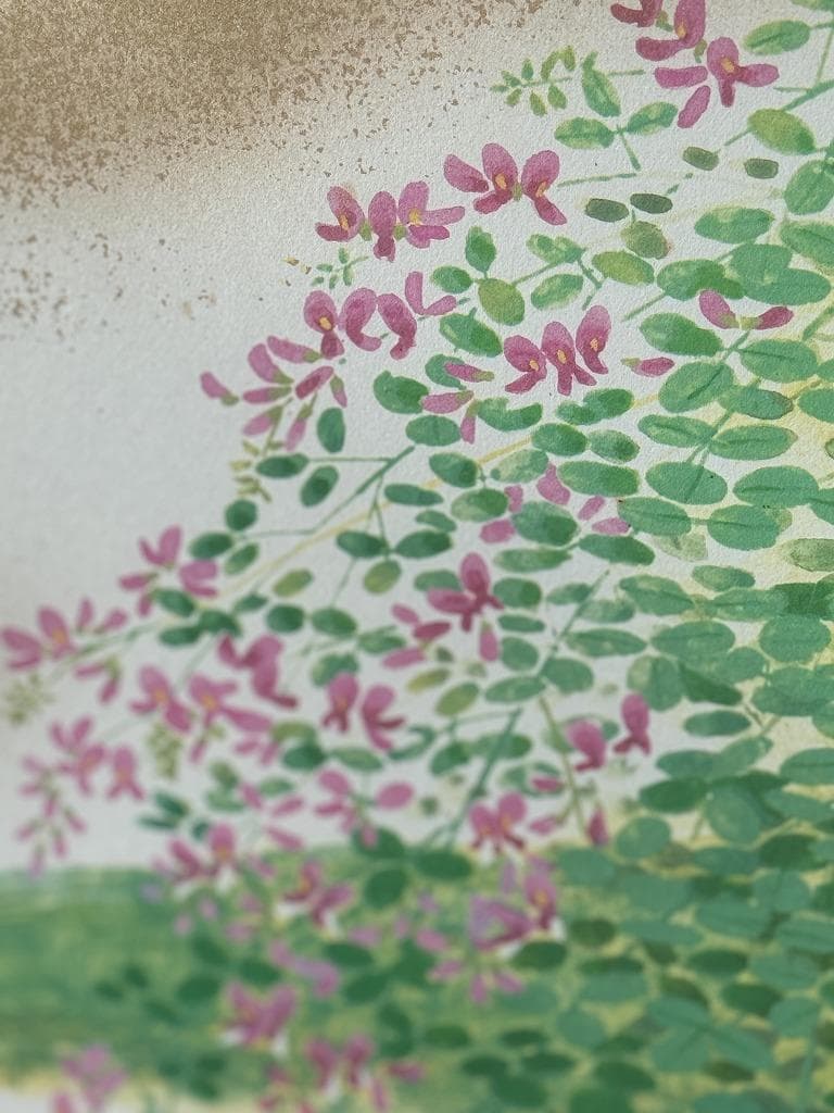 百花繚乱！「万葉百花百草」装飾銅金具付　二曲屏風　木下章