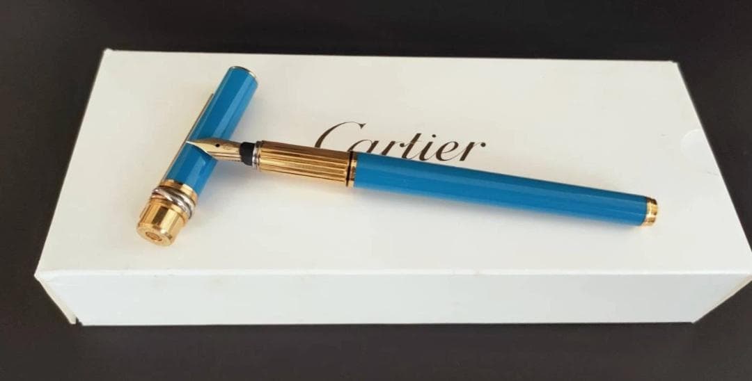 カルティエ Cartier トリニティ 万年筆　ブルー ペン先18K　希少カラー