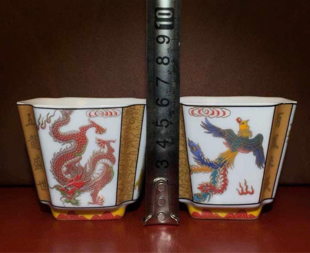 中国古美術骨董品・旧蔵粉彩陶芸　大清乾隆年製龍鳳双碗・五龍盛世・有鳳来儀・極細工