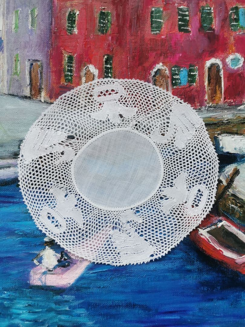 アンティークベルギー フレミッシュボビンレース コースタードイリー 白鳥と百合