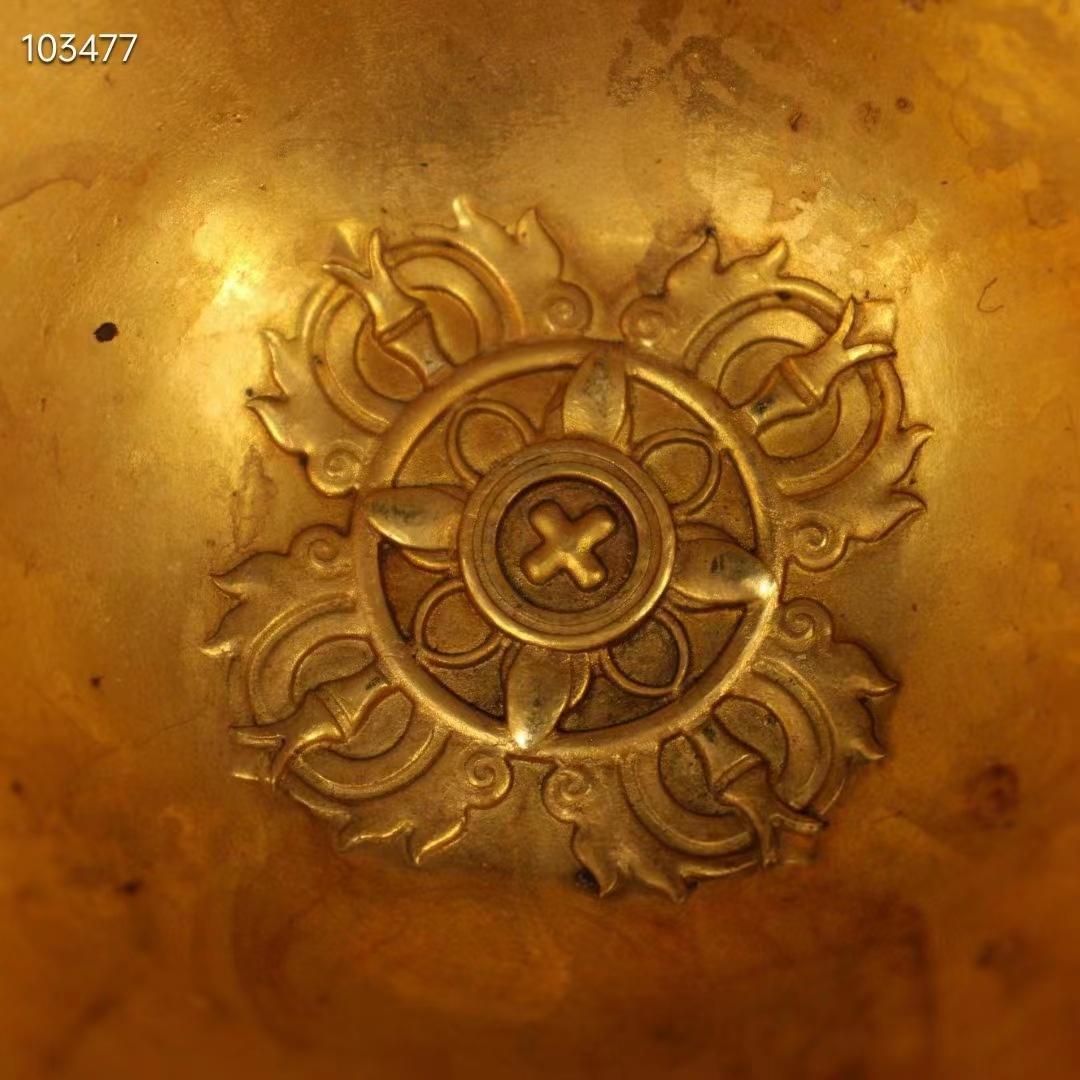 中国古美術・旧蔵收・純銅・純手作り・鎏金四神獣供碗一セット・ 茶道具・置物・食器