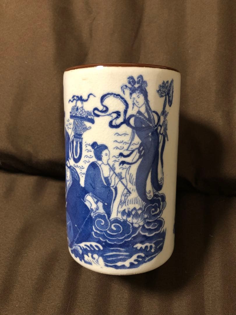 中国 古陶磁 青花 筆筒 大明萬暦年製 銘 時代物 骨董