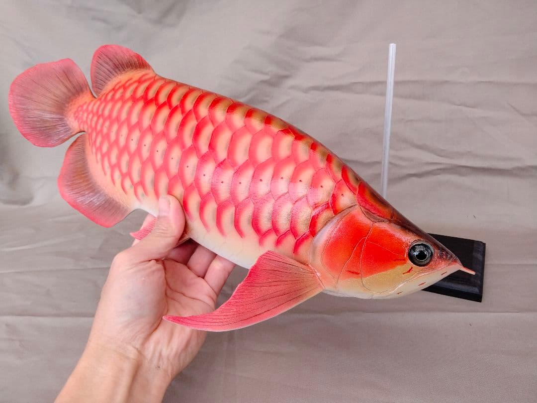 ハンドメイド　41cmアジアアロワナ　フィギュア　紅龍　熱帯魚　置物