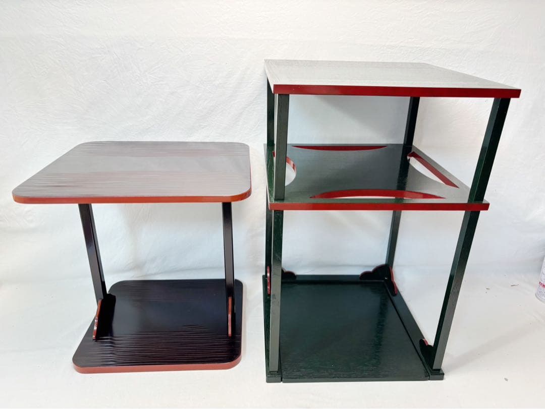 茶道具 碌々斎好写 糸巻棚 青漆爪紅 茶道具 即中斎好 溜塗 小四方棚 元箱