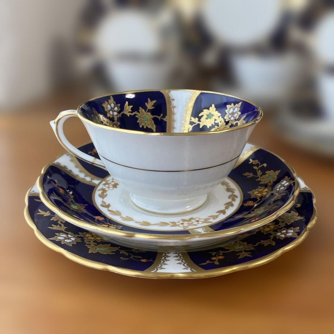タスカン　コバルトブルー　エナメルペイント　金箔装飾　ティーセット　トリオ4点