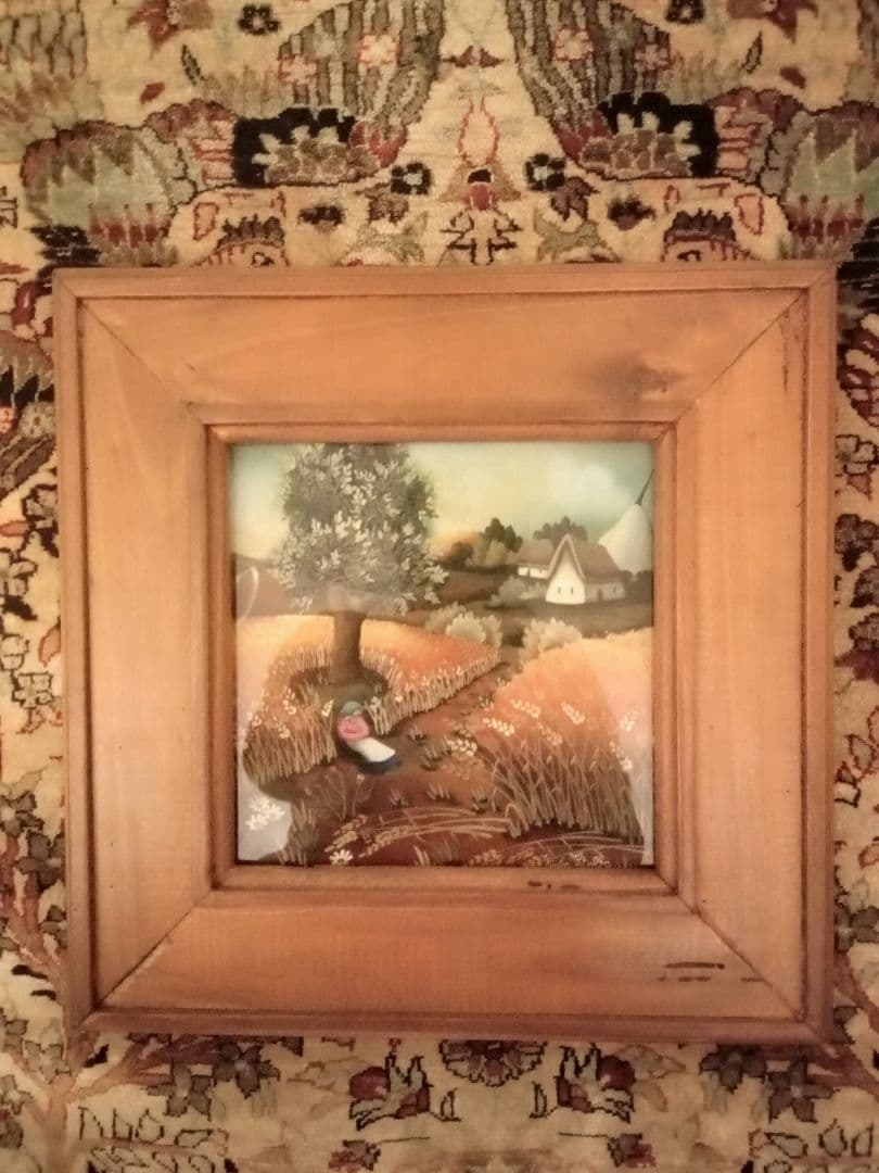 風景画　ガラス絵 　木製フレーム付き 証明書あり