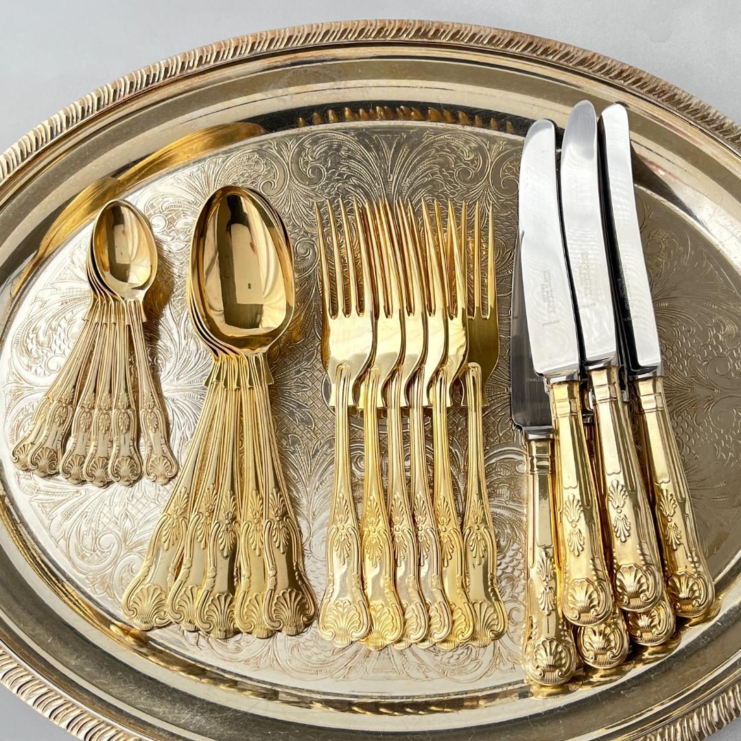 【英国】キングスパターンのデザートセット 23本組 【ゴールドプレート】