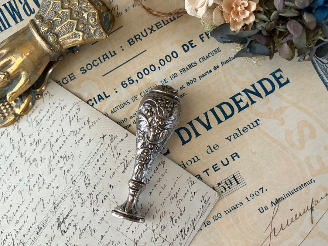 フランスアンティーク シーリングスタンプ ヤドリギ シルバープレート