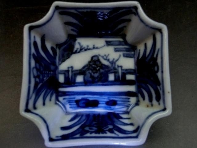 小皿■染付人物絵【大日本永楽造】5客 手塩皿 古京焼 永楽得全 青華 古玩 骨董