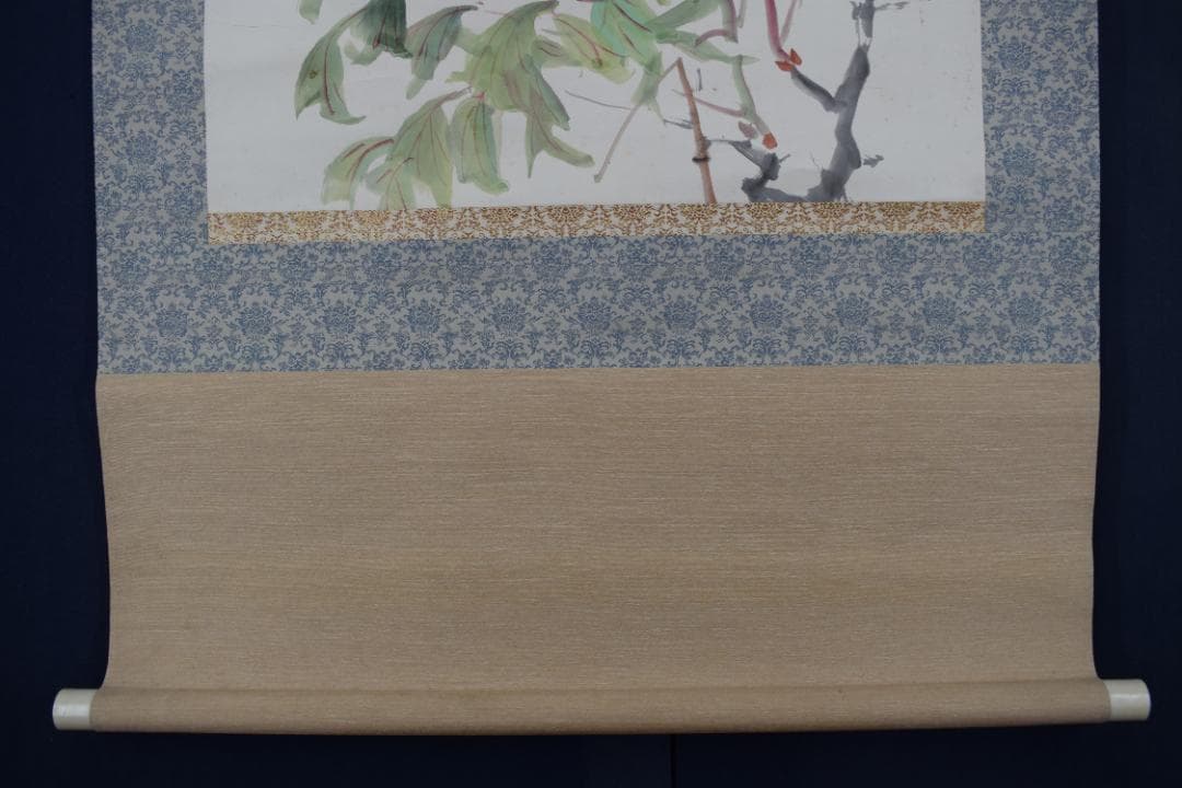 【真作】東原方僊/牡丹図/横物/掛軸☆宝船☆Z-573