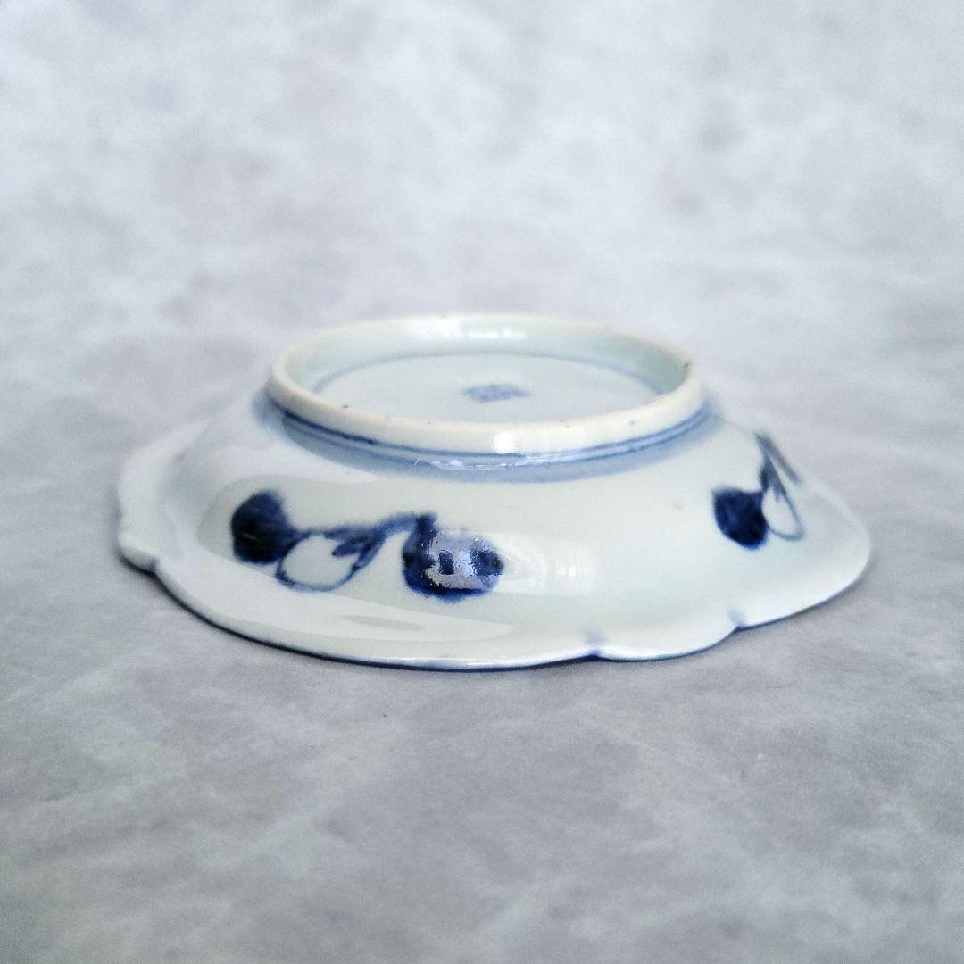 古伊万里　染付　小皿　ナス　茄子　江戸時代　金直し　金継ぎ　骨董　アンティーク