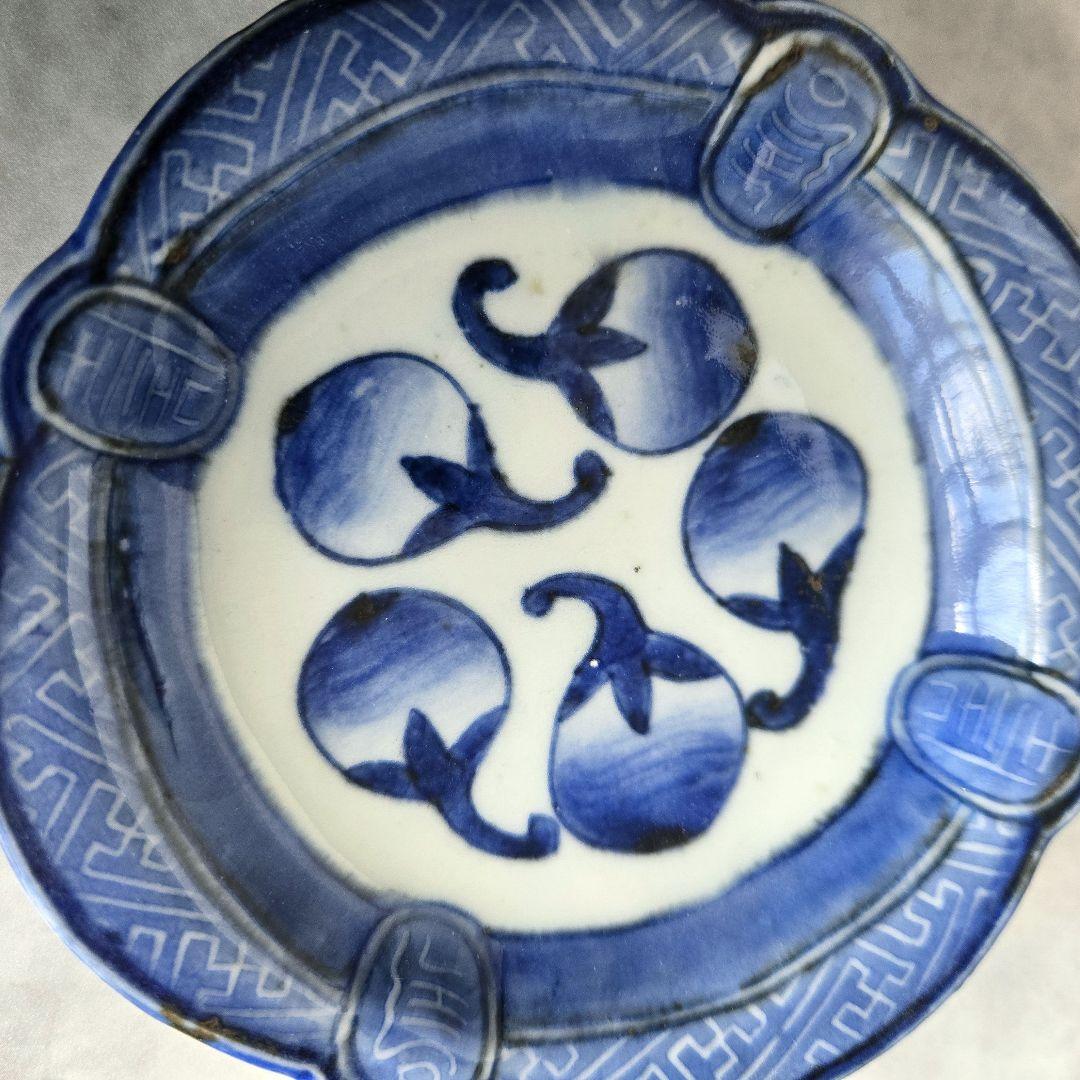 古伊万里　染付　小皿　ナス　茄子　江戸時代　金直し　金継ぎ　骨董　アンティーク