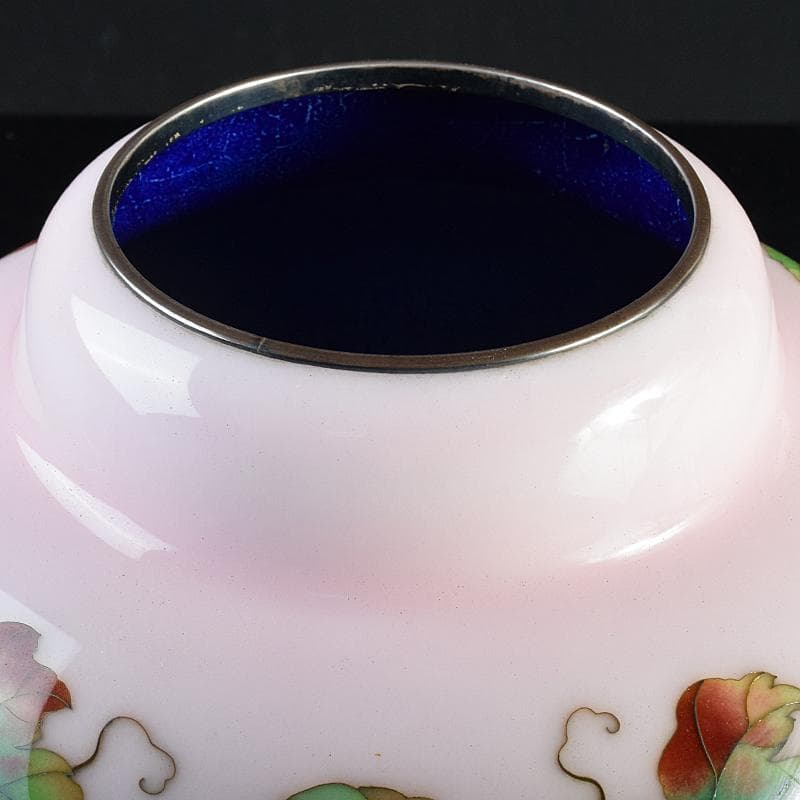 AAA安藤七宝店純銀刻印　桜釉　葡萄文瓶　唐木台・木箱付　H　R8810B