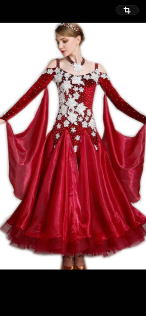 ワインレッド フレアドレス 社交ダンス衣装