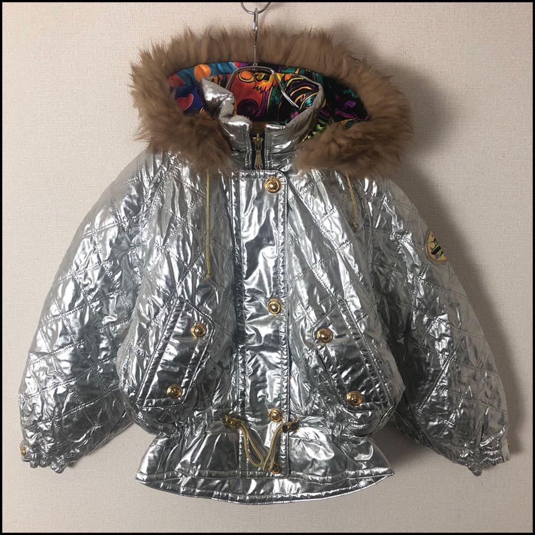 ellesse エレッセ ファー付き ヴィンテージ スキーウェア シルバー M