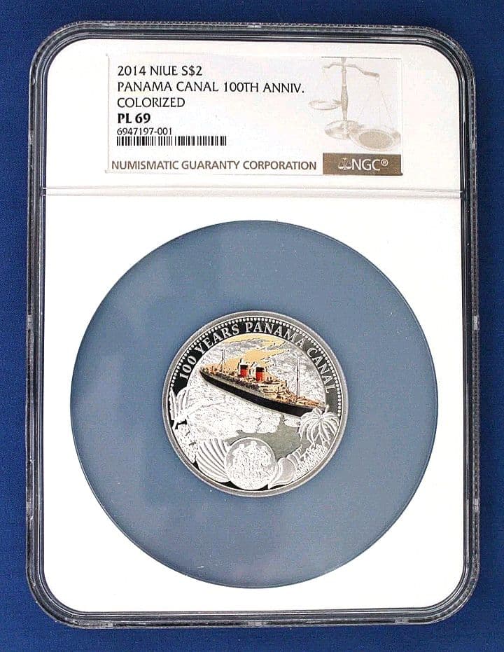 ngc 2014 ニウエ $2 パナマ運河記念日 PL69 世界500枚 銀貨