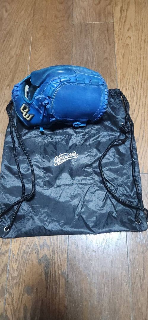 青 レザー 硬式野球グローブ 収納バッグ付き