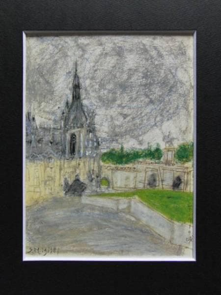 三岸節子、【シャンティイーの城】、希少なデッサン・画集画、新品高級額・額装付