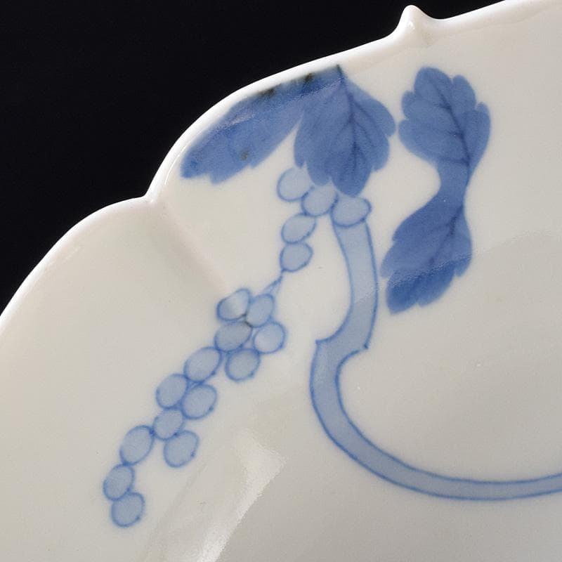 かず　鍋島焼　藍鍋島　葡萄文　五寸皿　時代箱付　V　R8114