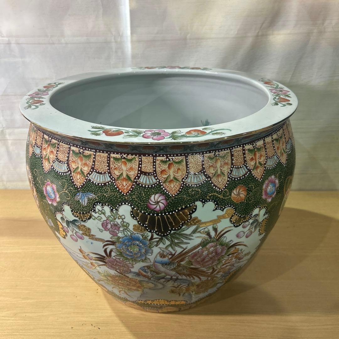 花鳥文内側金魚 陶器製丸型鉢