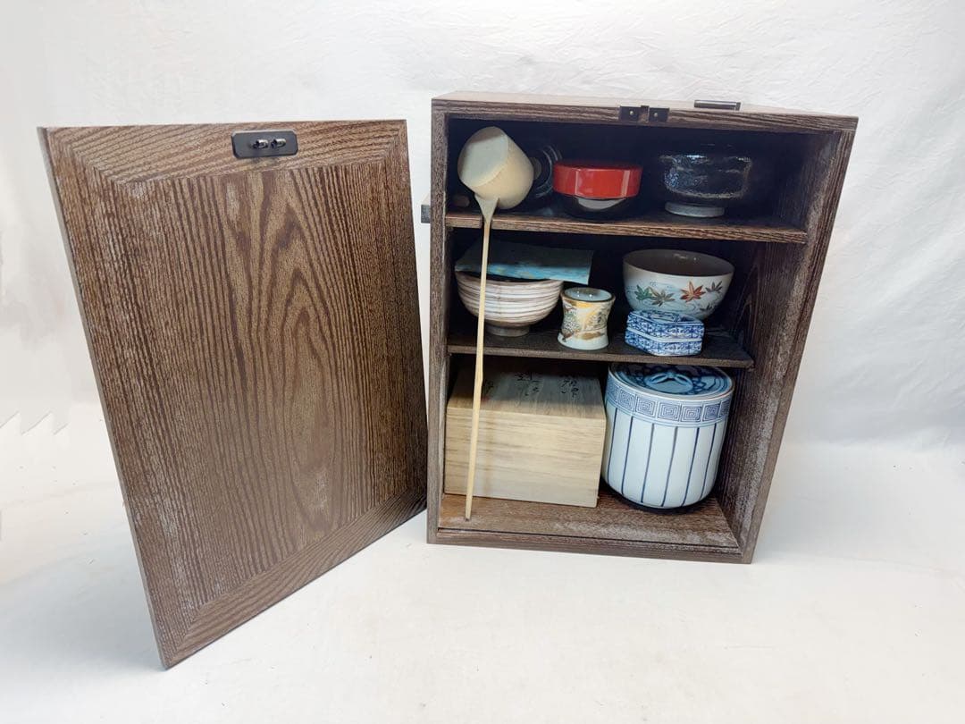 未使用 茶道具 指物師 仙水正之作 蝋引き仕上げ 桑 旅箪笥 印有 茶箱