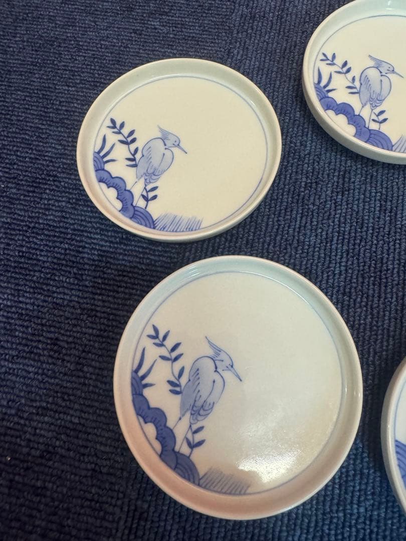 1895 宮内庁御用達『十四代 辻常陸』　辻製　染付花鳥　皿　5客
