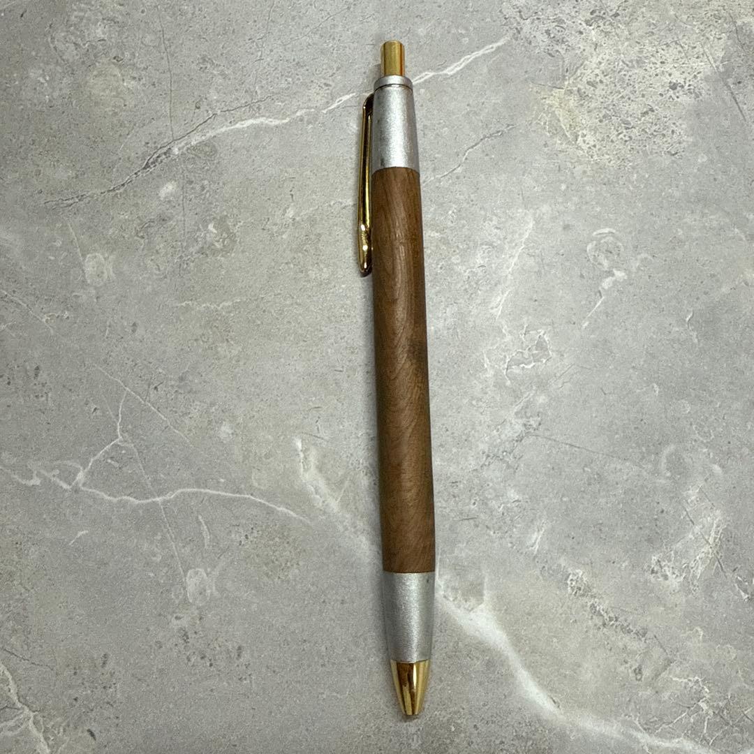 野原工芸似　屋久杉　ボールペン　ゴールド　斑紋純銀色仕様