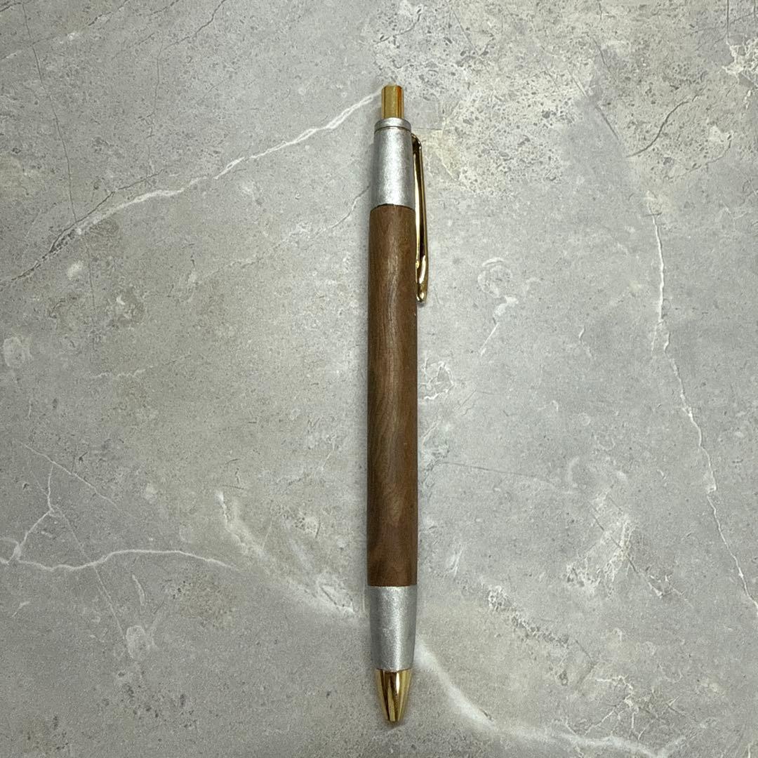 野原工芸似　屋久杉　ボールペン　ゴールド　斑紋純銀色仕様