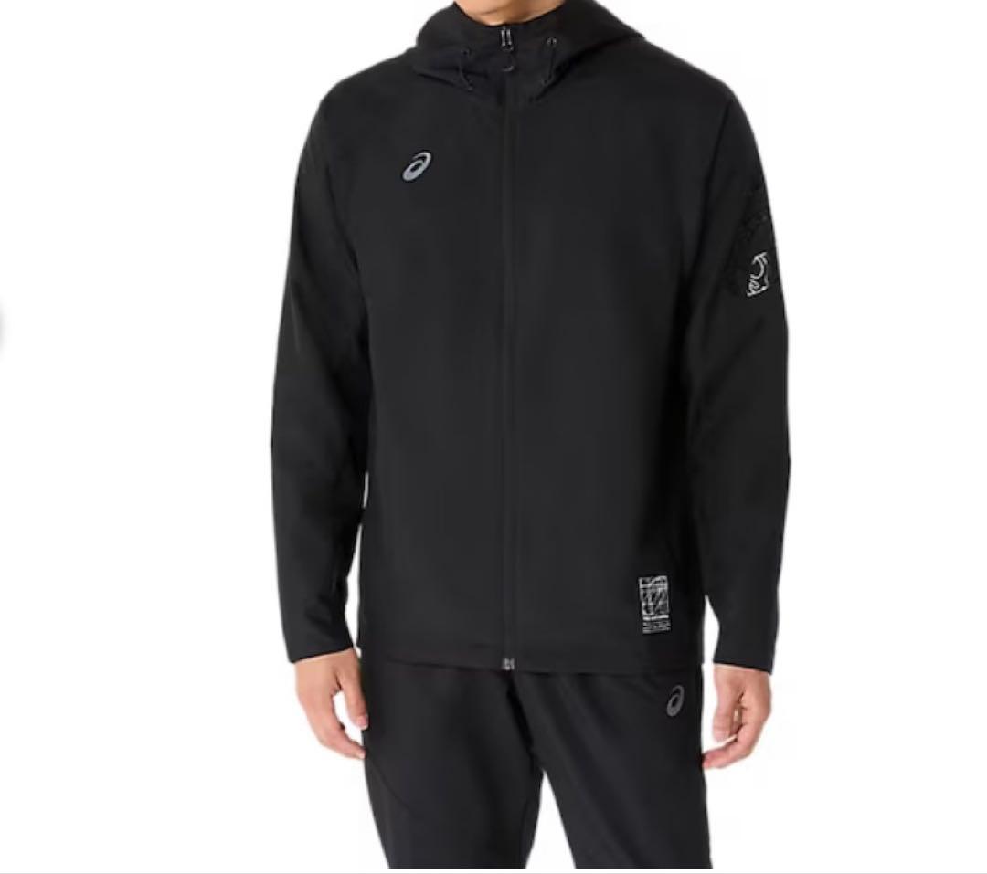 【美品】ASICS ウィンドブレーカー上下セット 中綿フリース ブラック