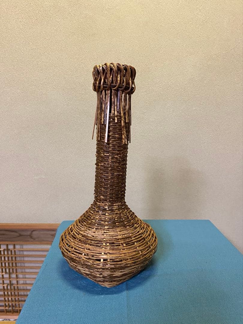 茶道具/花入 鶴首籠虎 竹籠花入