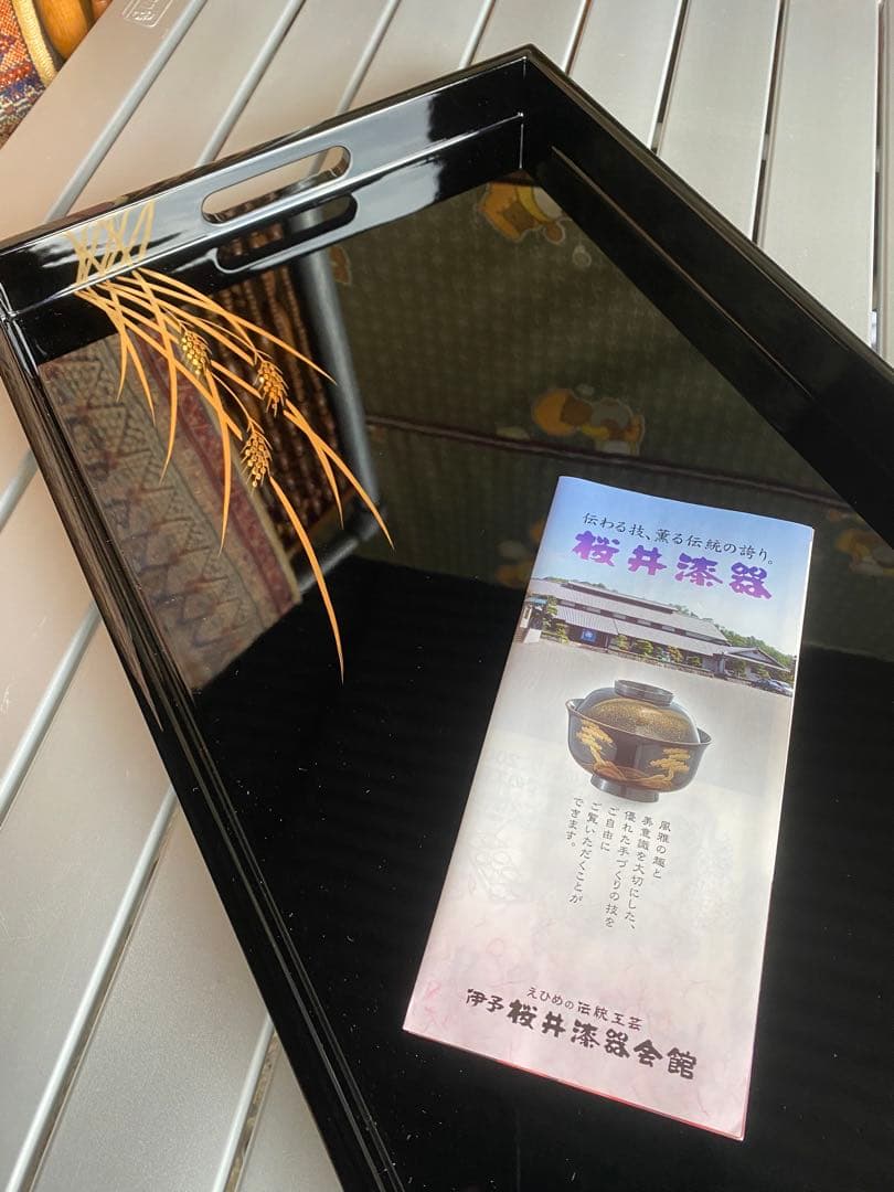 切金稲穂　新尺七長手盆　桜井漆器　高級　黒漆器盆　未使用