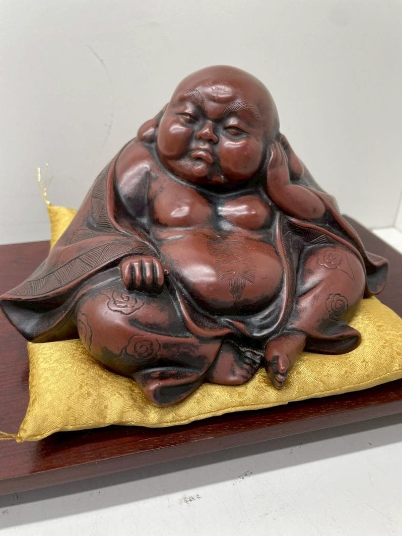 A◆布袋様　置物　開運　招福　インテリア　アンティーク　レトロ　座布団付き