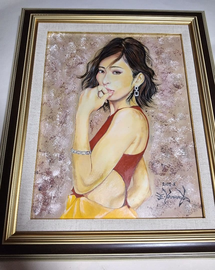 絵画、油彩、6F美人画、裸婦、山本英二、夏の風、額縁付き真作、肉筆、高塚省吾。。