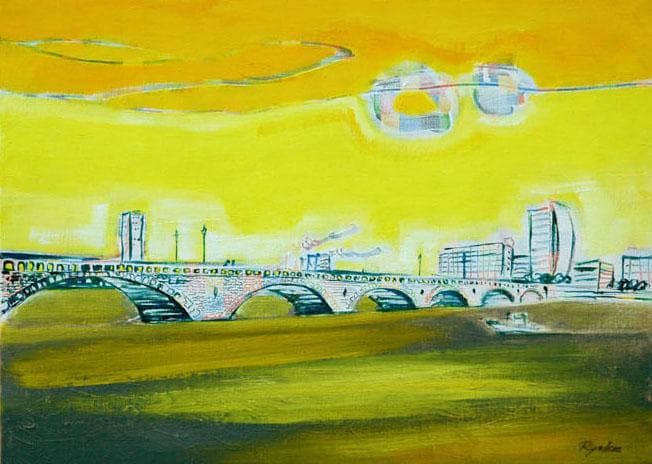 油絵 菅家令子 絵 絵画 インテリア F4-090214 風景 万代橋 新潟