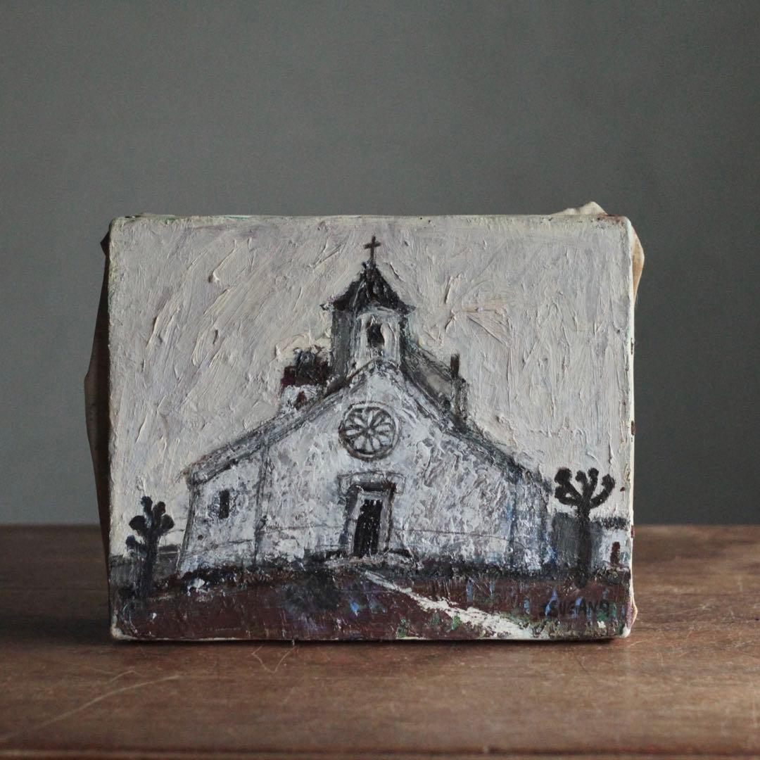 教会 油彩 F3号 作者不明 古道具 アンティーク 古い 油絵