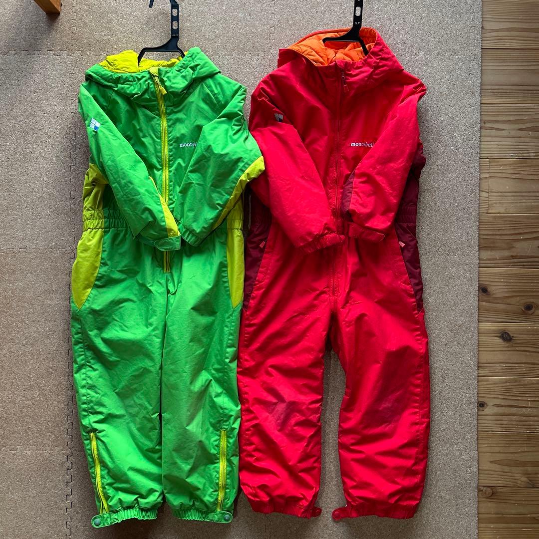 mont-bell 子ども用スキーウェア 緑 赤