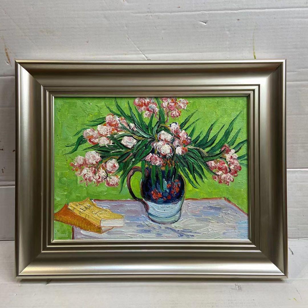 ゴッホ模写 油絵 額縁付き30×40cm 名画インテリア 油彩画 花瓶に生けた花