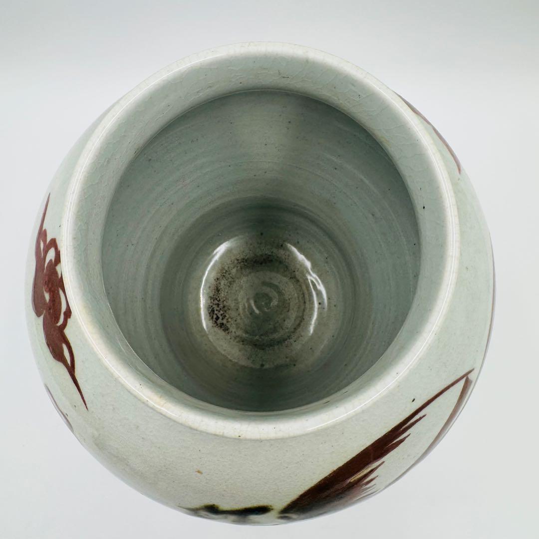 【安東五　李朝白磁辰砂花瓶　壺　鳳凰に雲　共箱】骨董　韓国美術