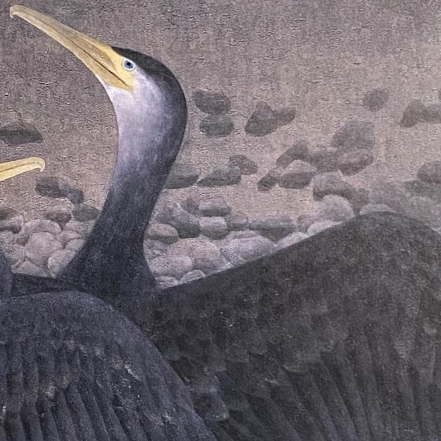 斎藤満栄、【鵜】、希少な額装用画集より、新品額装付、状態良好