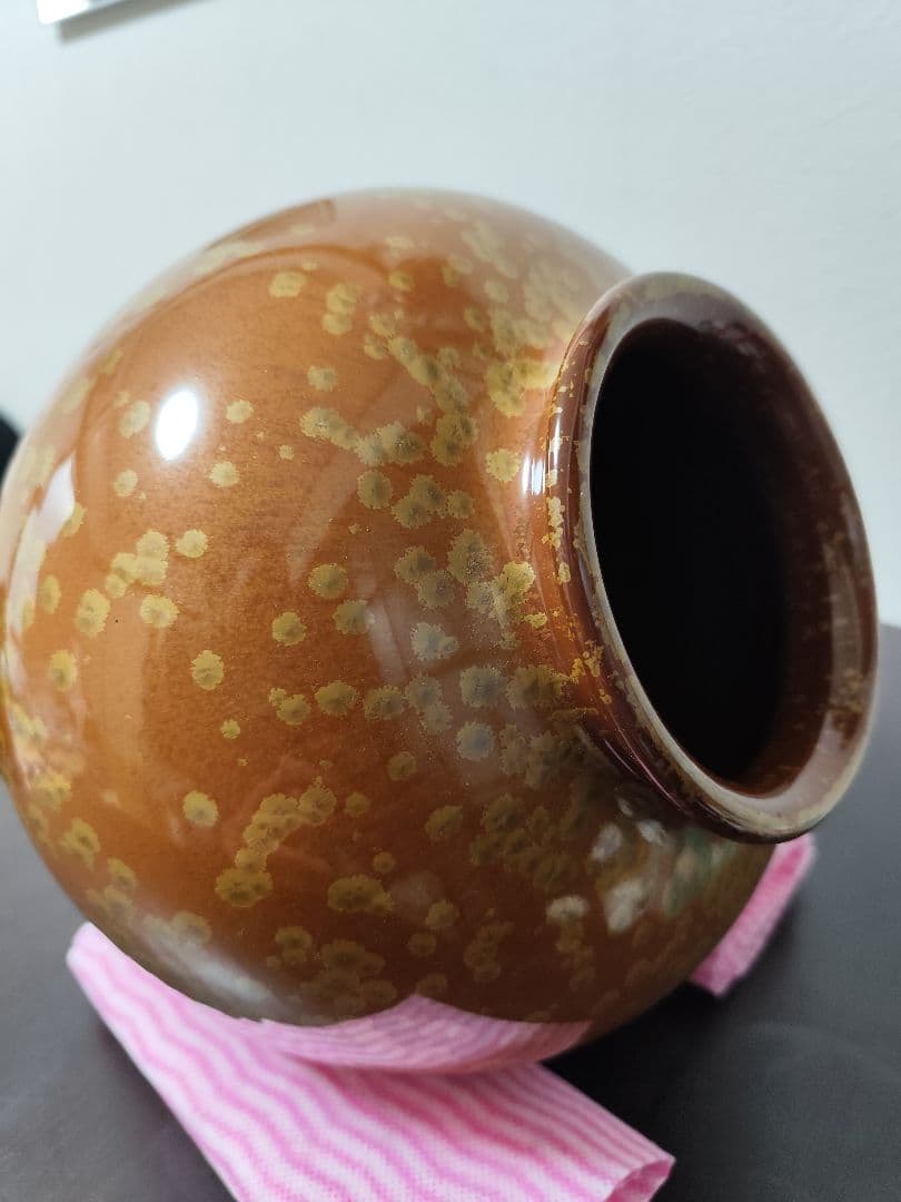 華道道具　花入　黄結晶　花瓶　泉窯　蔵山