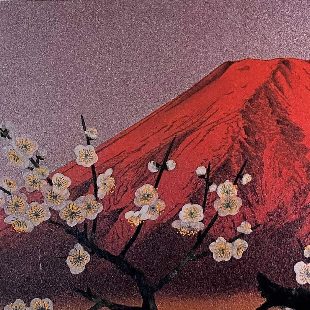 小谷津雅美、【新春赤富士】、希少な額装用画集より、新品額装付