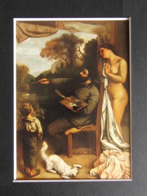 向井潤吉、【模写　アトリエ（部分）　クールベ】、希少な額装用画集画