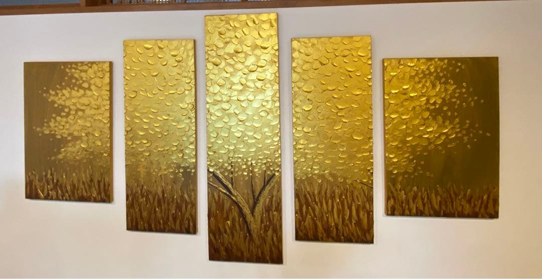 【金色の絵】金の木　絵画　風水