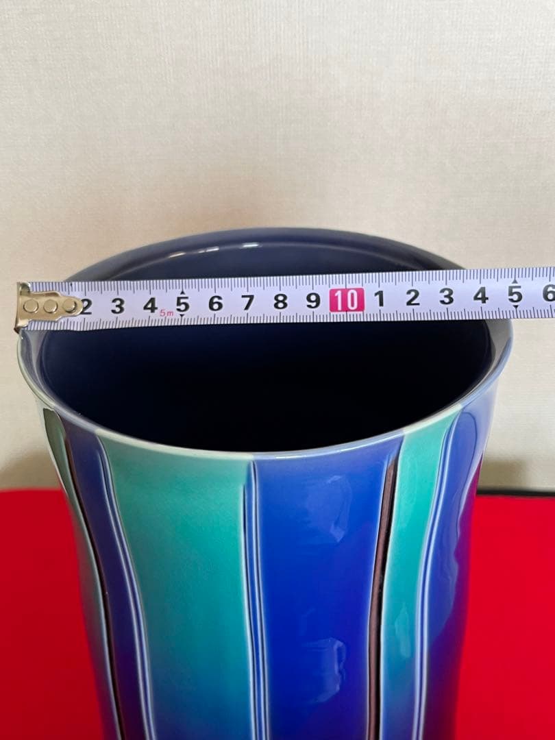 【極上品】人間国宝 徳田八十吉（正彦銘）彩釉 線文 花瓶 約26.5㎝ T248