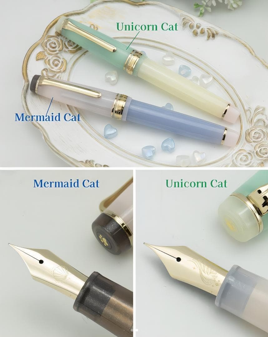 新品 Poesie セーラー 万年筆 マーメイドねこ 18金 MF nib
