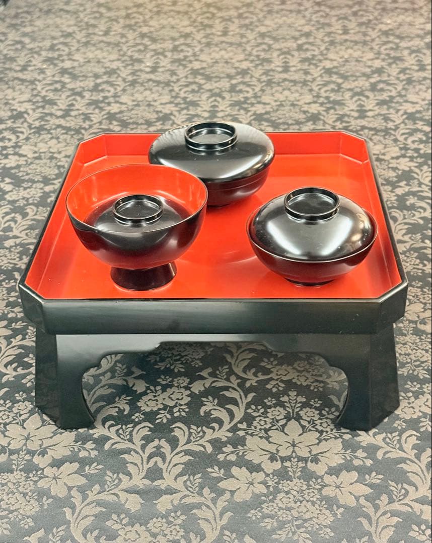 越前漆器　無地　木製　祝膳　黒内朱