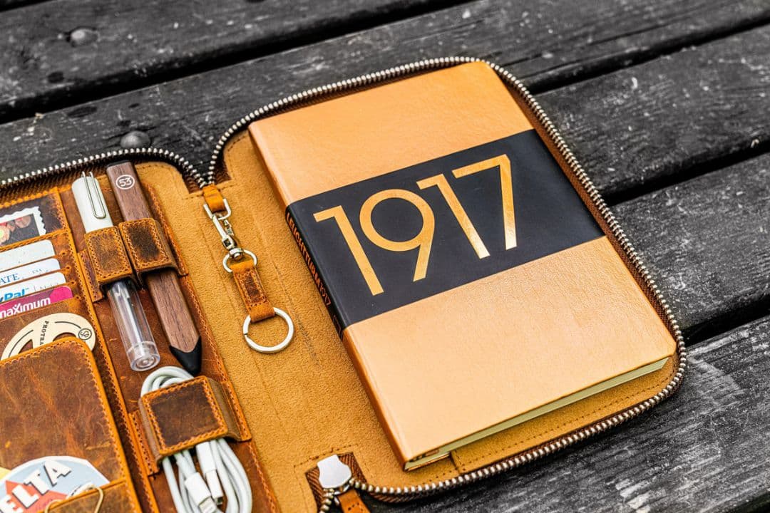 ガレンレザー　クレイジーホースブラウン　A5ノートブックフォリオ　ペンケース