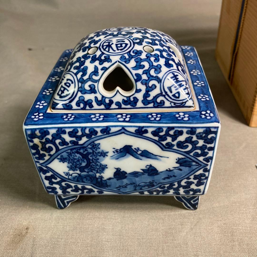 【源右衛門】古伊万里の伝統　名窯　舘林源右衛門作　祥瑞手間取山水唐草文　角香炉